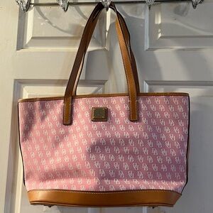 Dooney & Bourke Pink Logo Tote with Brown Trim